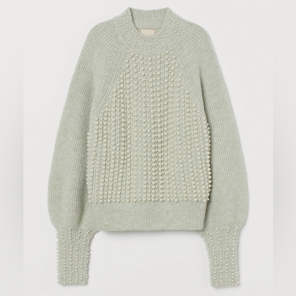 H&M Studio Alpaca Blend Sweater With Pearls Size XS